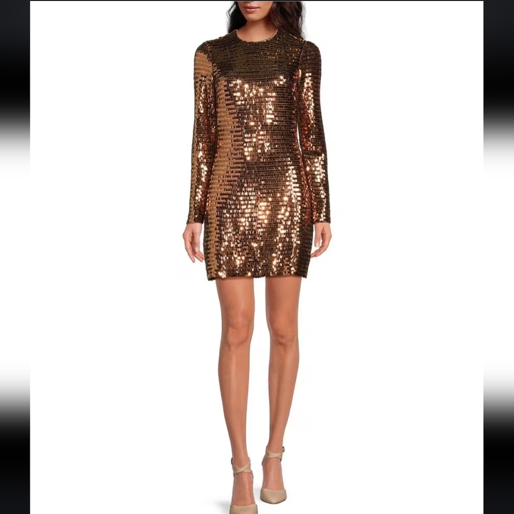 Gianni Bini NWT Size 4 Celeste Sequin Crew Neck Long Sleeve Dress